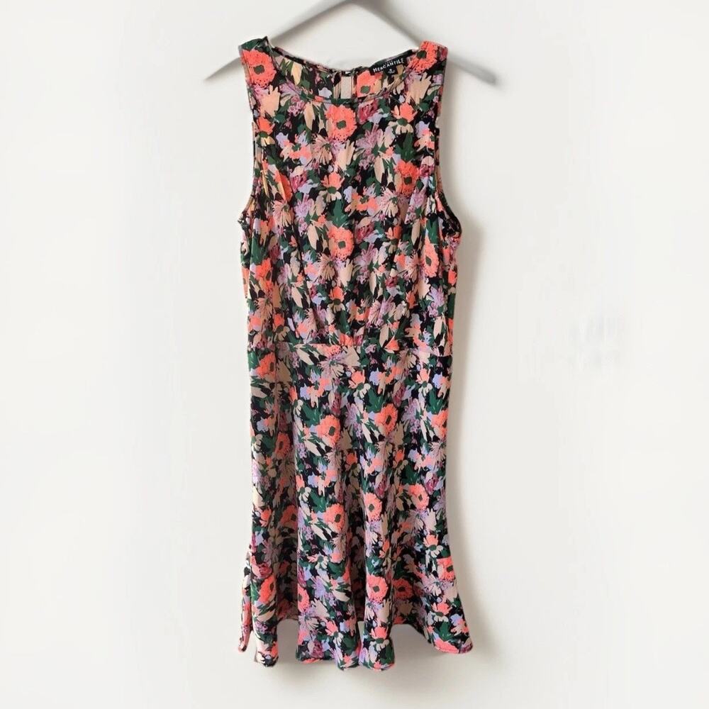 J. Crew SIZE 0 Ruched Waist Neon Spring Floral Mini Dress Sleeveless Ruffle Hem